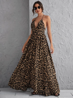 Vestido longo animal print